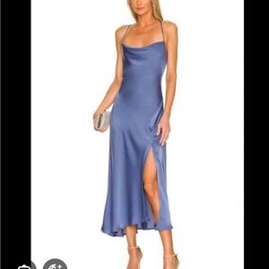 Astr Gaia Satin Midi Dress in Deep Blue
